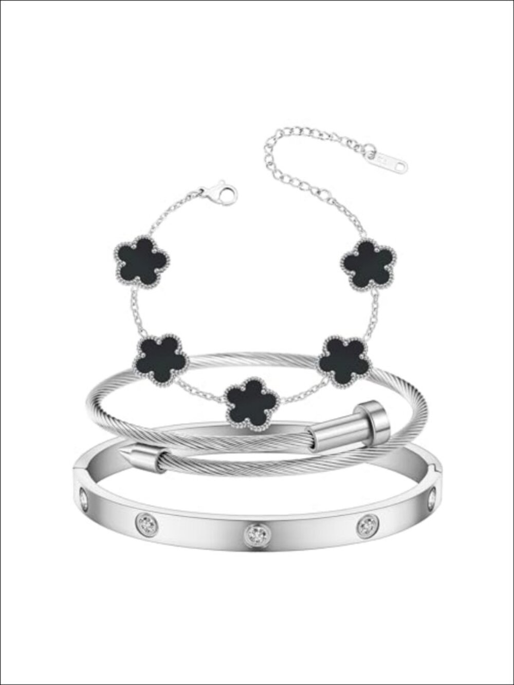 18K Gold Plated Love Friendship Bracelet CZ Cuff Bangle Jewelry Set Gift